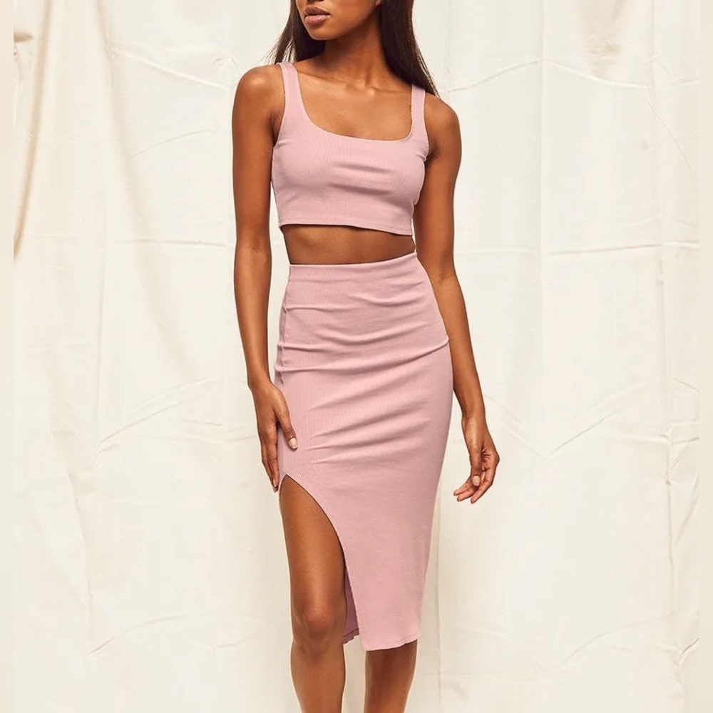 Lulu’s Blush Pink Ribbed Bodycon Two-Piece Dress